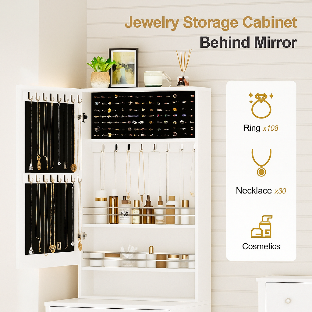 GLAMORA™ 7-in-1 Vanity Table with LED Mirror, Chair, Charging Station & Hidden Compartments