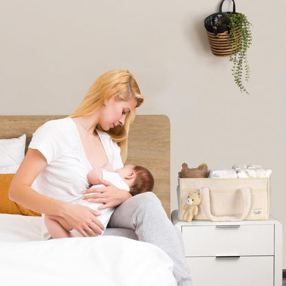 BEARIFY™ Baby Diaper Caddy – Cozy Plush Sherpa Organizer with Teddy Charm 🧸