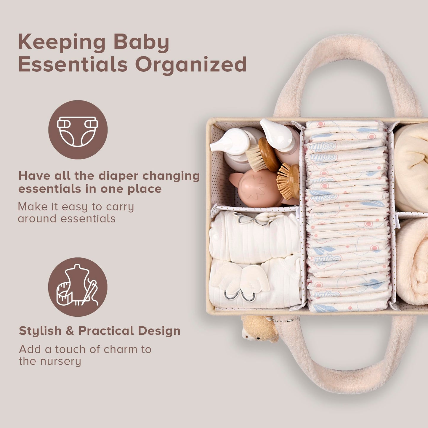 BEARIFY™ Baby Diaper Caddy – Cozy Plush Sherpa Organizer with Teddy Charm 🧸