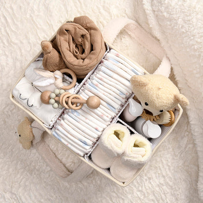 BEARIFY™ Baby Diaper Caddy – Cozy Plush Sherpa Organizer with Teddy Charm 🧸