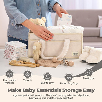 BEARIFY™ Baby Diaper Caddy – Cozy Plush Sherpa Organizer with Teddy Charm 🧸