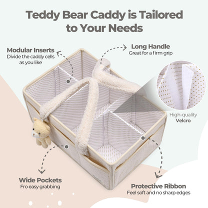 BEARIFY™ Baby Diaper Caddy – Cozy Plush Sherpa Organizer with Teddy Charm 🧸