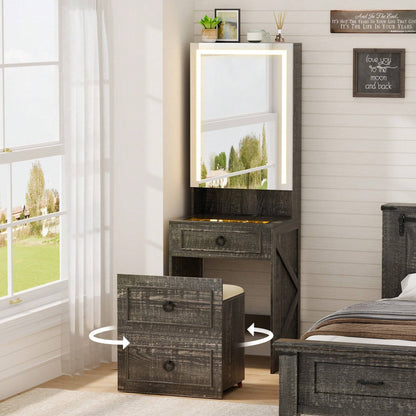 GLAMORA™ 7-in-1 Vanity Table with LED Mirror, Chair, Charging Station & Hidden Compartments